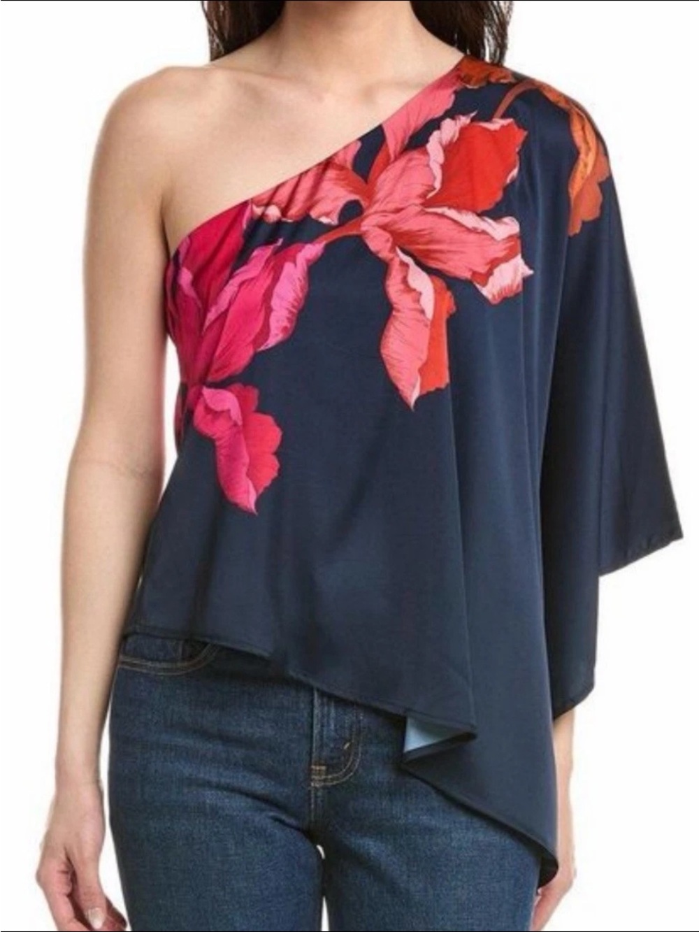 Hutch Navy One-Shoulder Top with Pink Floral Print